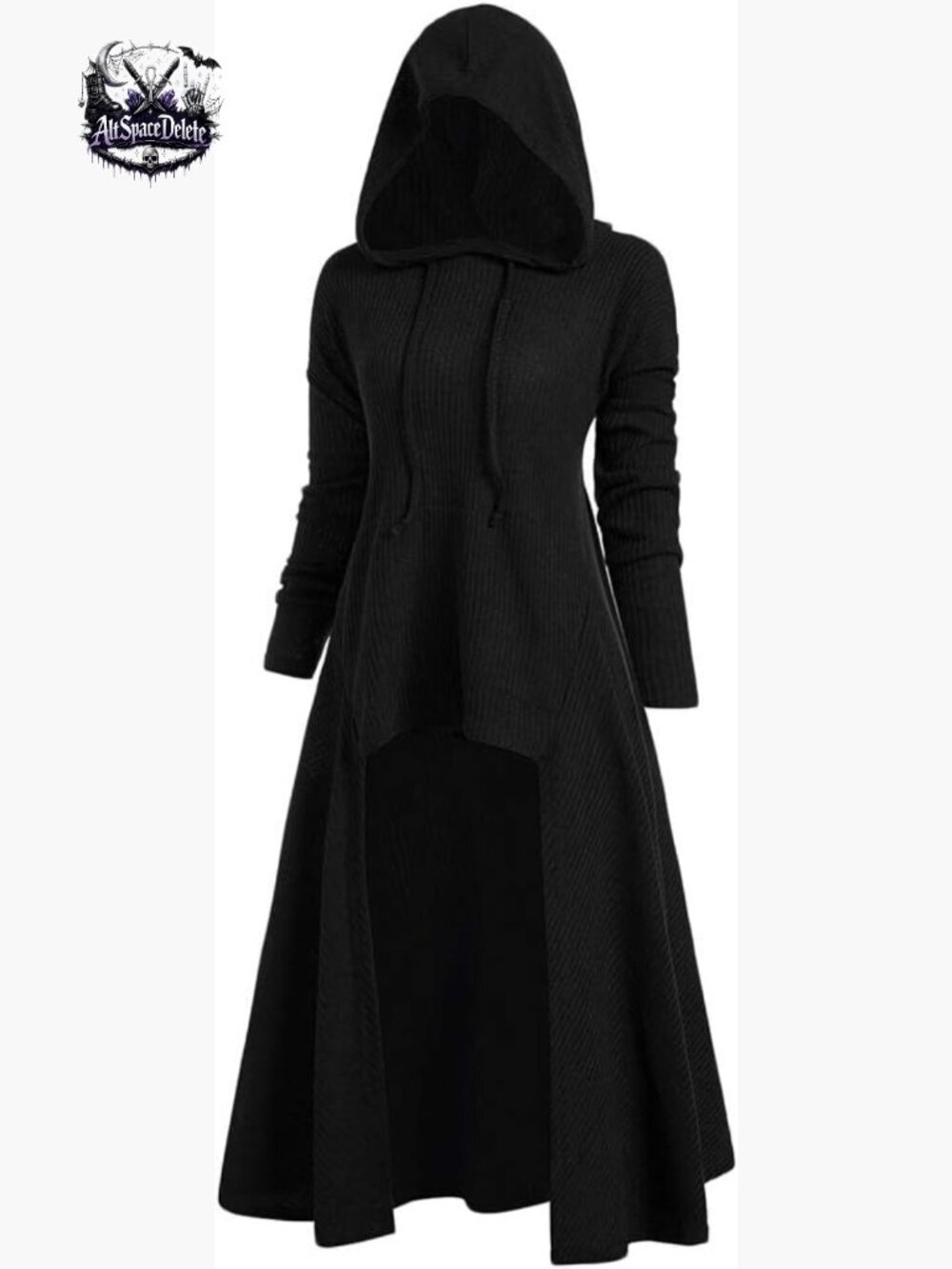 Hooded High Low Drop Shoulder Longline Sweater Dress Gothic Pullover